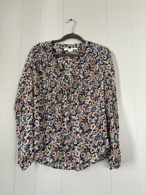 Veronica Beard Silk Floral Blouse Size 6 Pleated Front Long Sleeve Top